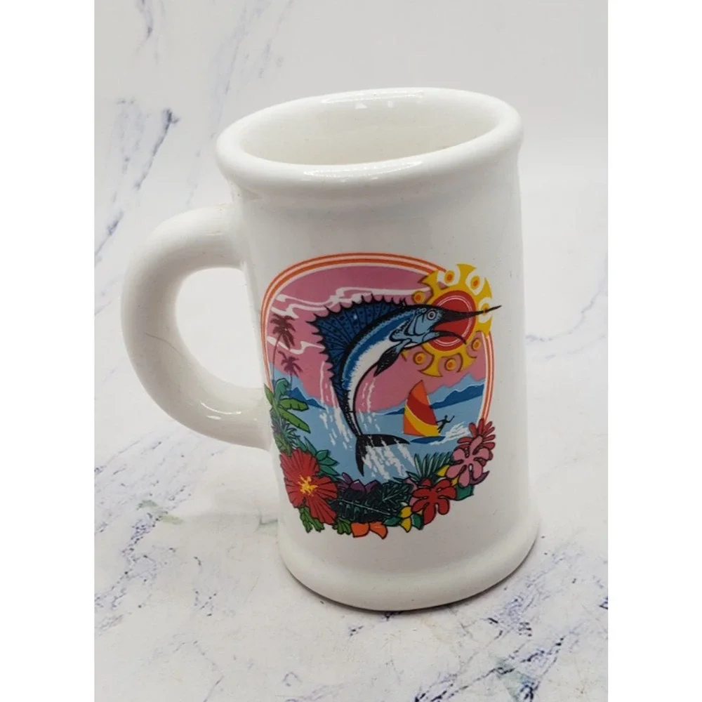 Mazatlan Mexico Souvenir Miniature white Vintage Ceramic Mug Toothpick Holder